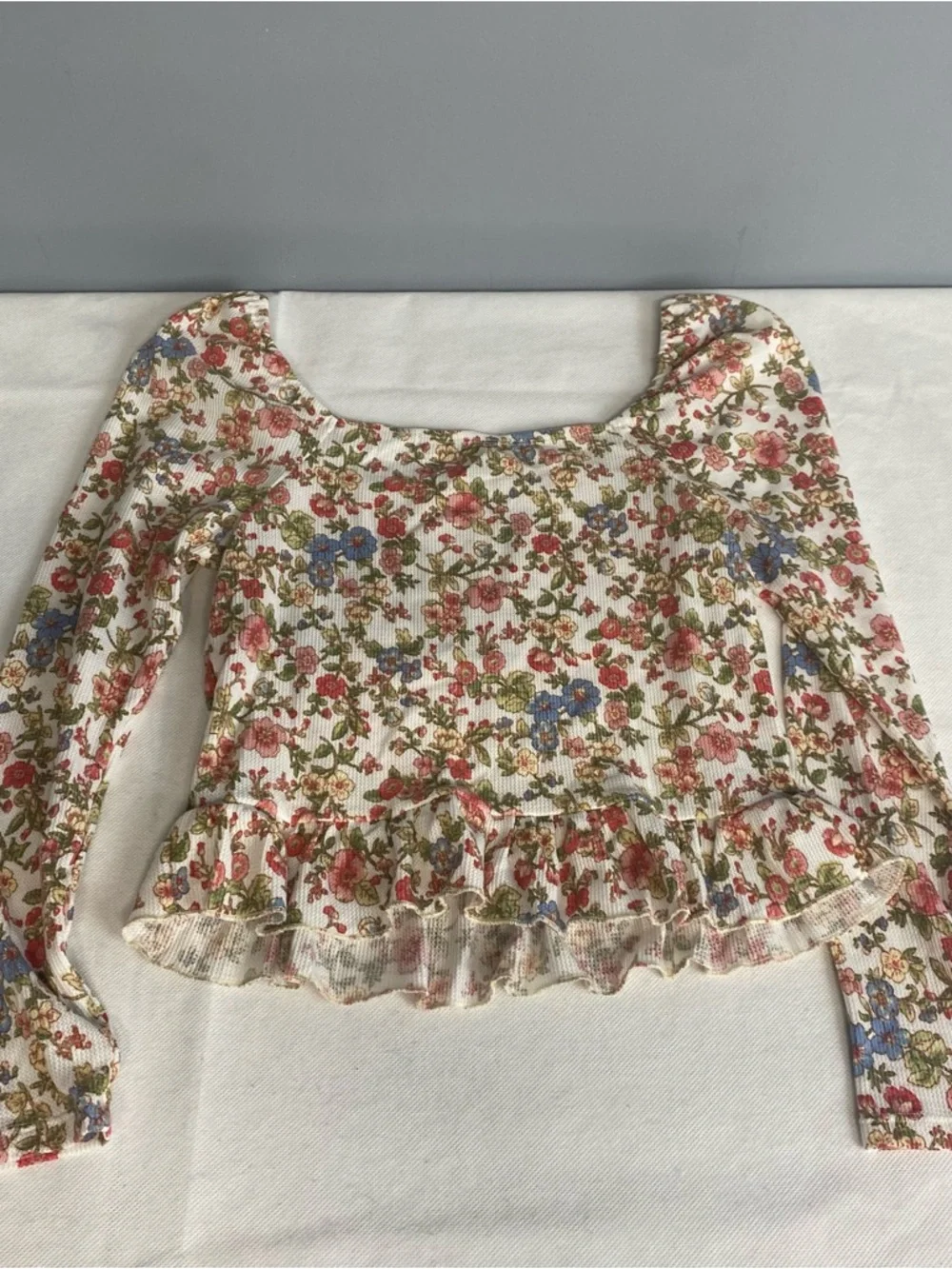 Honey & Sparkle Floral Crop Top Women Large Waffle Knit Cottagecore Feminine - Picture 4 of 14